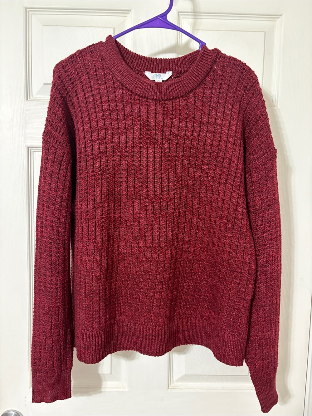 Time and Tru Chunky Ribbed Crewneck Sweater - Berry Red